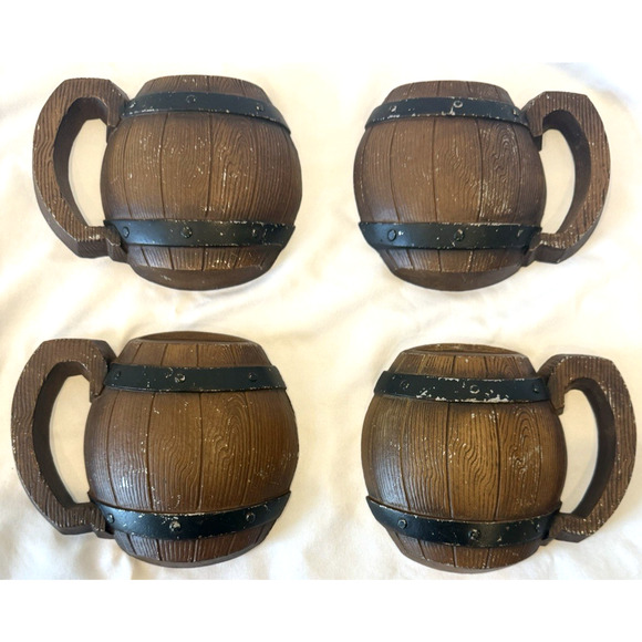 Set 4 Vintage 1968 Sexton Mug Barrel Metal Craft Anchor Wall Art Decor USA Retro - Picture 1 of 10